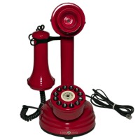 Telefone Antigo Retrô Castiçal em Metal Vermelho