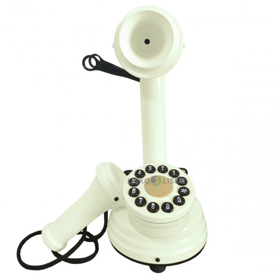 Telefone Antigo Retrô Castiçal em Metal Branco