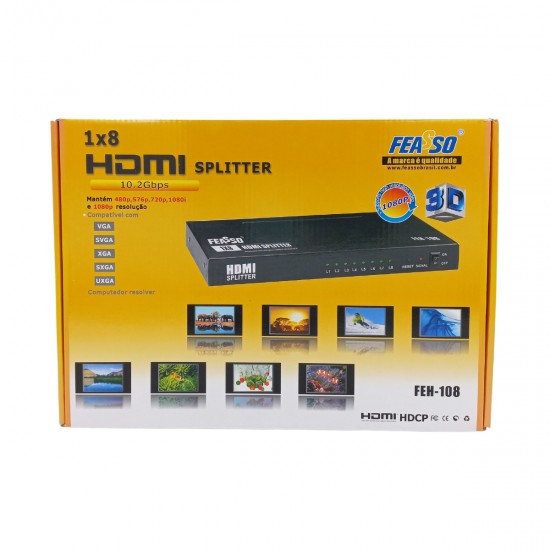 Splitter Divisor de Sinal HDMI 8 Portas 1080p FEH-108
