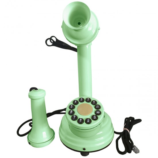 Telefone Antigo Retrô Castiçal em Metal Verde Menta