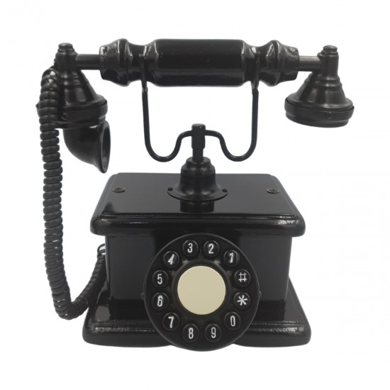 Telefone Antigo Retrô de Mesa em Madeira e Metal Preto